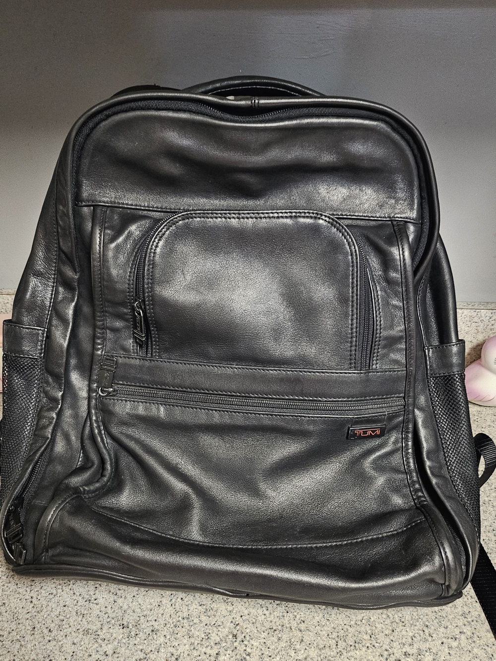 Tumi Black Leather Backpack - Sleek Men's Bag